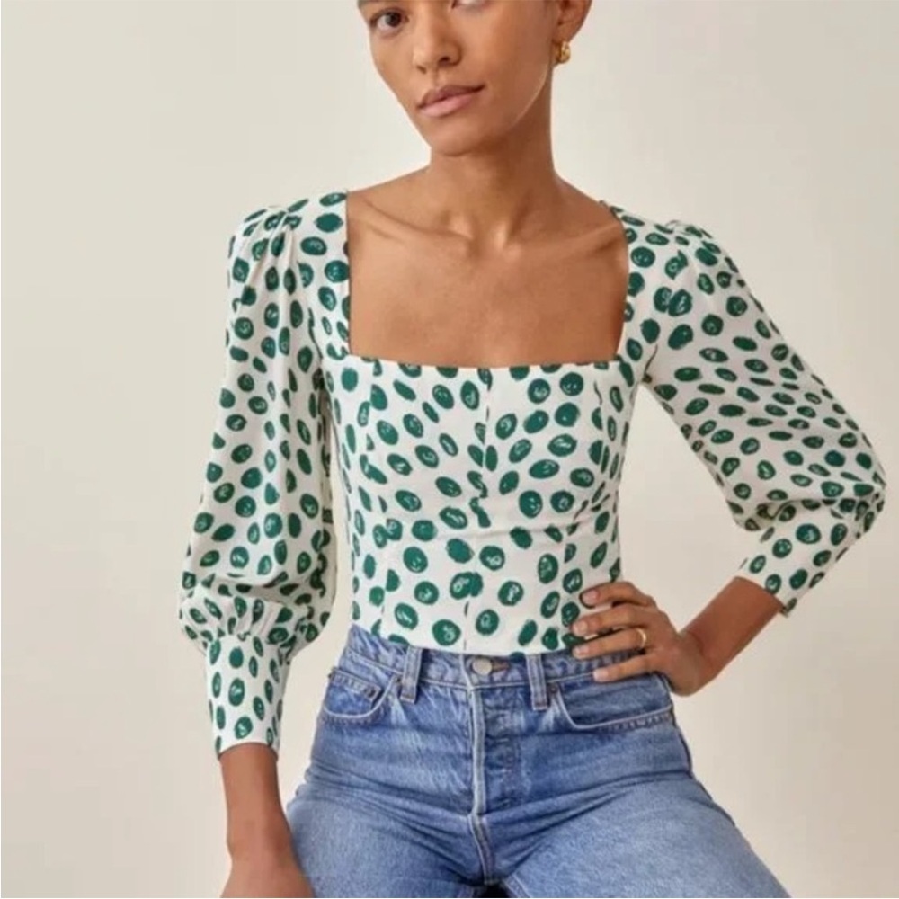 Reformation Calla Print Top, Tapioca Print, size 6 - Picture 2 of 7
